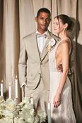 Beige Striped Vintage 3 Piece Wedding Suit image
