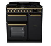 Rangemaster Estel Deluxe 90 | Dual Fuel | Gloss Black | Antique Brass Trim | ESDL90DFPGBL/AB1