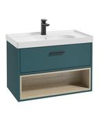Sonas Malmö 80Cm Single Drawer, Open Shelf Unit, Ocean Blue, Black Handle, Matt Basin | BMAL80OBMB image
