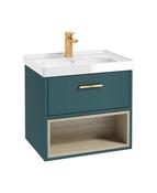Sonas Malmö 60Cm Single Drawer, Open Shelf Unit, Ocean Blue, Brushed Gold Handle, Gloss Basin | GMAL60OBGB