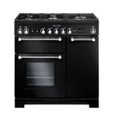Rangemaster Kitchener 90 | Natural Gas | Black | Chrome Trim | KCH90NGFBL/C
