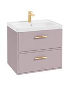 Sonas Finland Wall Hung 60Cm Two Drawer Vanity Unit | Matt Cashmere Pink | Brushed Gold Handle | UF0534