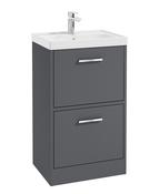 Sonas Finland Floorstanding 50Cm Two Drawer Vanity Unit | Matt Midnight Grey | Brushed Chrome Handle | UF0890