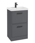 Sonas Finland Floorstanding 50Cm Two Drawer Vanity Unit | Matt Midnight Grey | Matt Black Handle | UF0891
