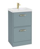 Sonas Finland Floorstanding 50Cm Two Drawer Vanity Unit | Matt Coral Green | Brushed Gold Handle | UF0895