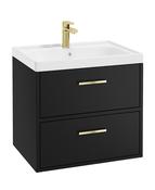 Sonas Finland Wall Hung 60Cm Two Drawer Vanity Unit | Matt Black | Brushed Gold Handle | UF0901