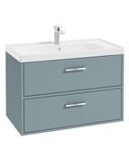 Sonas Finland Wall Hung 80Cm Two Drawer Vanity Unit | Matt Coral Green | Brushed Chrome Handle | UF0929 image