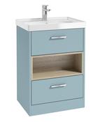 Sonas Malmo Floorstanding 60Cm Two Drawer Vanity Unit | Matt Morning Sky Blue | Brushed Chrome Handle | Gloss Basin | UF0992