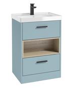Sonas Malmo Floorstanding 60Cm Two Drawer Vanity Unit | Matt Morning Sky Blue | Matt Black Handle | Gloss Basin | UF0993