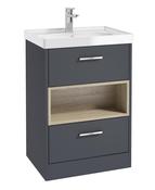 Sonas Malmo Floorstanding 60Cm Two Drawer Vanity Unit | Matt Night Sky Blue | Brushed Chrome Handle | Gloss Basin | UF0995