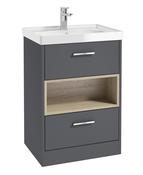 Sonas Malmo Floorstanding 60Cm Two Drawer Vanity Unit | Matt Midnight Grey | Brushed Chrome Handle | Gloss Basin | UF0998