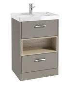 Sonas Malmo Floorstanding 60Cm Two Drawer Vanity Unit | Matt Khaki | Brushed Chrome Handle | Gloss Basin | UF1001