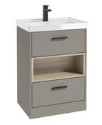 Sonas Malmo Floorstanding 60Cm Two Drawer Vanity Unit | Matt Khaki | Matt Black Handle | Gloss Basin | UF1002