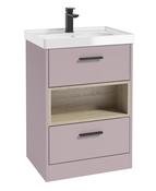 Sonas Malmo Floorstanding 60Cm Two Drawer Vanity Unit | Matt Cashmere Pink | Matt Black Handle | Gloss Basin | UF1008