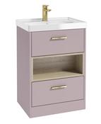 Sonas Malmo Floorstanding 60Cm Two Drawer Vanity Unit | Matt Cashmere Pink | Brushed Gold Handle | Gloss Basin | UF1009