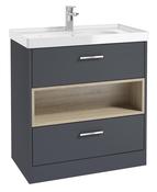Sonas Malmo Floorstanding 80Cm Two Drawer Vanity Unit | Matt Night Sky Blue | Brushed Chrome Handle | Gloss Basin | UF1043 image