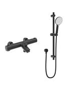 Sonas Form Deck Mounted Thermostatic Bath Shower Mixer &amp; Slide Rail Kit | Matt Black | USH0272 image