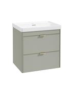 Sonas Lumiere Wall Hung 60cm Two Drawers Vanity Unit | Reed Basin | Lakeside Sage | Brushed Gold Handles | UF3345