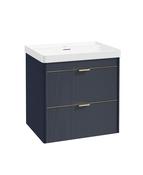 Sonas Lumiere Wall Hung 60cm Two Drawers Vanity Unit | Reed Basin | Cobalt Night | Brushed Gold Handles | UF3349