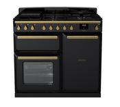 Rangemaster Estel Deluxe 100 | Dual Fuel | Gloss Black | Antique Brass Trim | ESDL100DFPGBL/AB1