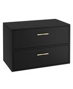 Sonas Finland Wall Hung 80Cm Two Drawer Countertop Vanity Unit | Matt Black | Brushed Gold Handle | UF0940