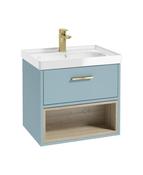 Sonas Malmo Wall Hung 60Cm Single Drawer Vanity Unit | Matt Morning Sky Blue | Brushed Gold Handle | Gloss Basin | UF0970