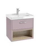 Sonas Malmo Wall Hung 60Cm Single Drawer Vanity Unit | Matt Cashmere Pink | Brushed Chrome Handle | Gloss Basin | UF0965