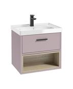 Sonas Malmo Wall Hung 60Cm Single Drawer Vanity Unit | Matt Cashmere Pink | Matt Black Handle | Gloss Basin | UF0966