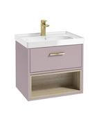 Sonas Malmo Wall Hung 60Cm Single Drawer Vanity Unit | Matt Cashmere Pink | Brushed Gold Handle | Gloss Basin | UF0967