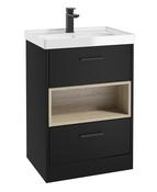 Sonas Malmo Floorstanding 60Cm Two Drawer Vanity Unit | Matt Black | Matt Black Handle | Gloss Basin | UF1005