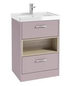 Sonas Malmo Floorstanding 60Cm Two Drawer Vanity Unit | Matt Cashmere Pink | Brushed Chrome Handle | Gloss Basin | UF1007