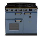 Rangemaster Classic Deluxe 100 Dual Fuel Stone Blue with Antique Brass Trim | CLDL100DFPSTB/AB1