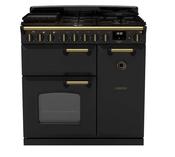 Rangemaster Classic Deluxe 90 Dual Fuel Charcoal Black with Antique Brass Trim | CLDL90DFPCBL/AB1