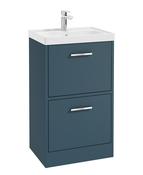 Sonas Finland Floorstanding 50Cm Two Drawer Vanity Unit | Matt Ocean Blue | Brushed Chrome Handle | UF0881