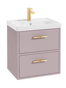Sonas Finland Wall Hung 50Cm Two Drawer Vanity Unit | Matt Cashmere Pink | Brushed Gold Handle | UF0525