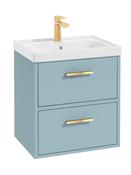 Sonas Finland Wall Hung 50Cm Two Drawer Vanity Unit | Matt Morning Sky Blue | Brushed Gold Handle | UF0528