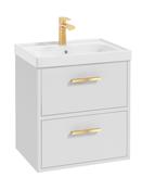 Sonas Finland Wall Hung 50Cm Two Drawer Vanity Unit | Matt White | Brushed Gold Handle | UF0531