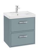 Sonas Finland Wall Hung 50Cm Two Drawer Vanity Unit | Matt Coral Green | Brushed Chrome Handle | UF0869