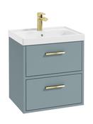 Sonas Finland Wall Hung 50Cm Two Drawer Vanity Unit | Matt Coral Green | Brushed Gold Handle | UF0871