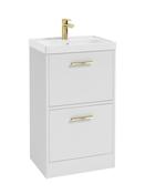 Sonas Finland Floorstanding 50Cm Two Drawer Vanity Unit | Matt White | Brushed Gold Handle | UF0877