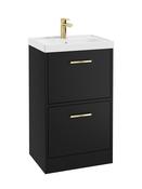 Sonas Finland Floorstanding 50Cm Two Drawer Vanity Unit | Matt Black | Brushed Gold Handle | UF0880