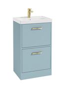 Sonas Finland Floorstanding 50Cm Two Drawer Vanity Unit | Matt Morning Sky Blue | Brushed Gold Handle | UF0886