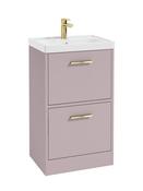 Sonas Finland Floorstanding 50Cm Two Drawer Vanity Unit | Matt Cashmere Pink | Brushed Gold Handle | UF0889