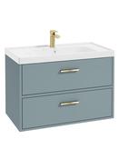 Sonas Finland Wall Hung 80Cm Two Drawer Vanity Unit | Matt Coral Green | Brushed Gold Handle | UF0931