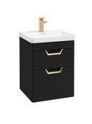 Sonas Freya Wall Hung 50Cm Two Drawer Vanity Unit | Matt Black | Gold Handle | UF1132