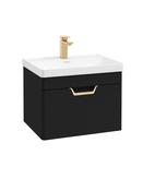 Sonas Freya Wall Hung 60Cm Single Drawer Vanity Unit | Matt Black | Gold Handle | UF1135
