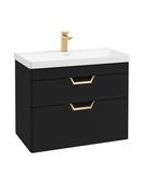 Sonas Freya Wall Hung 80Cm Two Drawer Vanity Unit | Matt Black | Gold Handle | UF1144