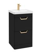 Sonas Freya Floorstanding 50Cm Two Drawer Vanity Unit | Matt Black | Gold Handle | UF1147