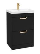Sonas Freya Floorstanding 60Cm Two Drawer Vanity Unit | Matt Black | Gold Handle | UF1150