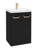 Sonas Freya Floorstanding 60Cm Two Door Vanity Unit | Matt Black | Gold Handle | UF1153